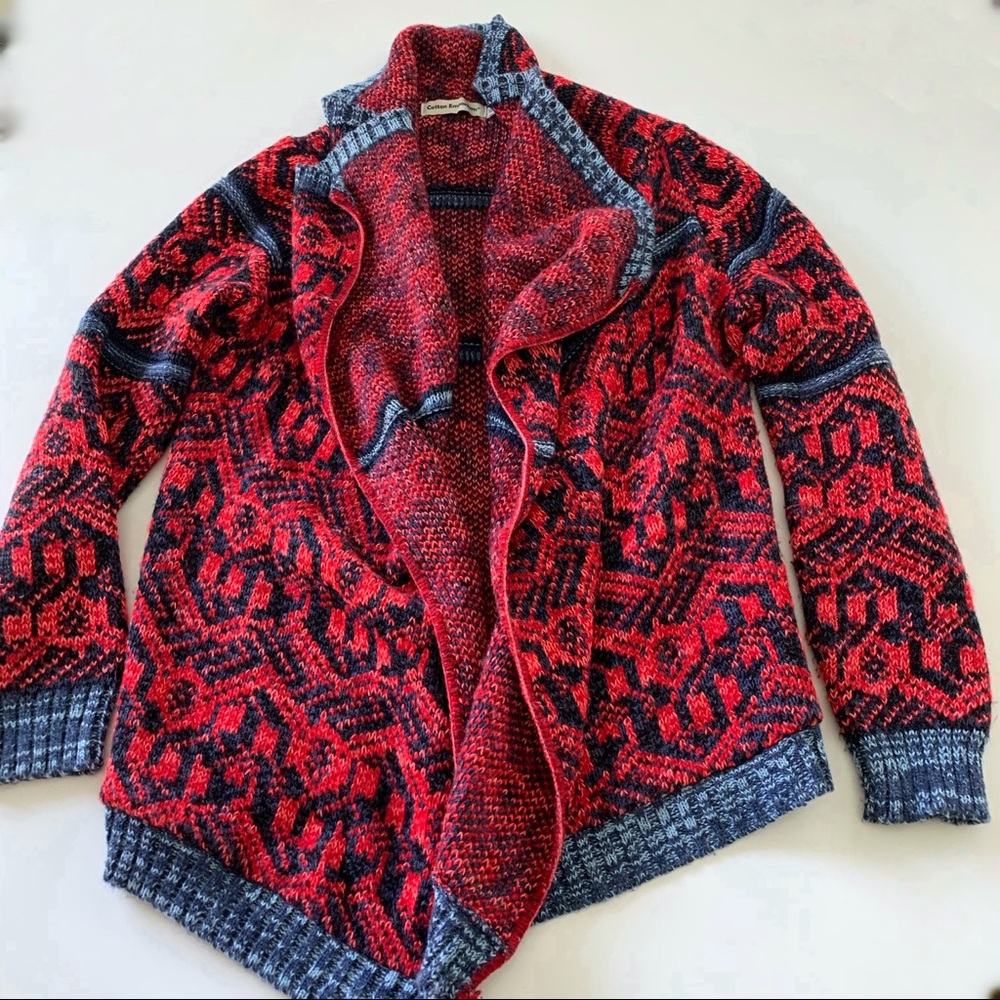 Cotton Emporium Draped Front Patterned Sweater Sxs